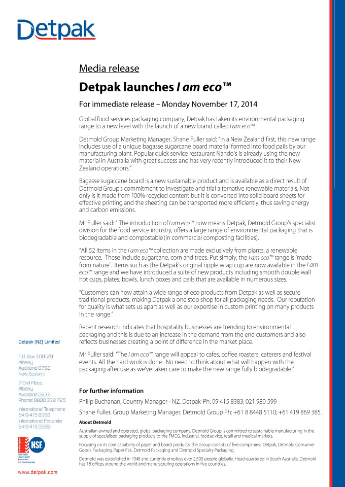 DETMOLD LAUNCHES I AM ECO™ (NZ)